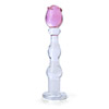 Clear pyrex glass contoured dildo with pink flower